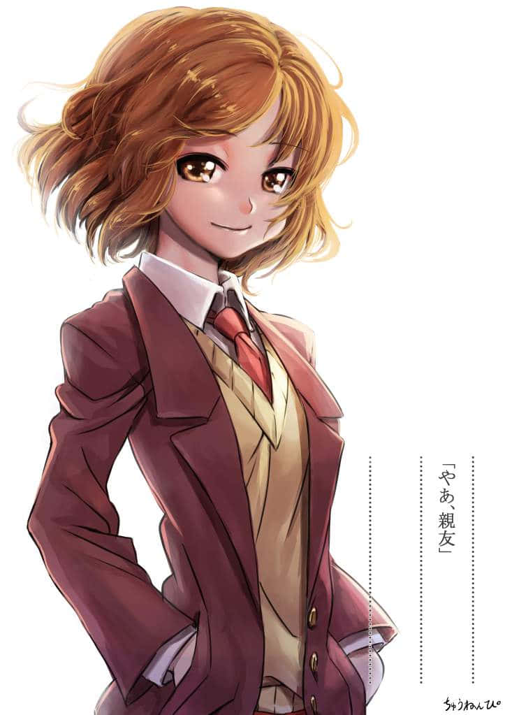 Haruhi Sasaki, maroon school uniform, wavy brown hair, SD Phone Wallpaper