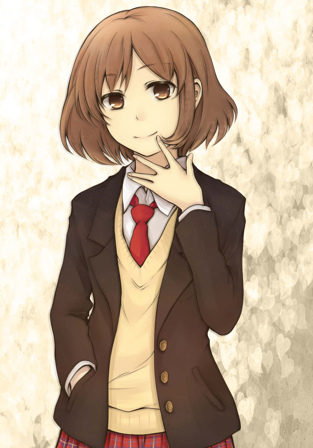 Haruhi Sasaki, school uniform, textured beige background, HD Phone Wallpaper
