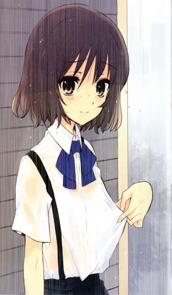 Haruhi Sasaki, brown hair, blue bow, SD Phone Wallpaper