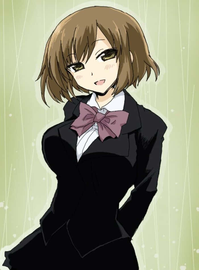 Haruhi Sasaki, brown bob hair, golden eyes, SD Phone Wallpaper