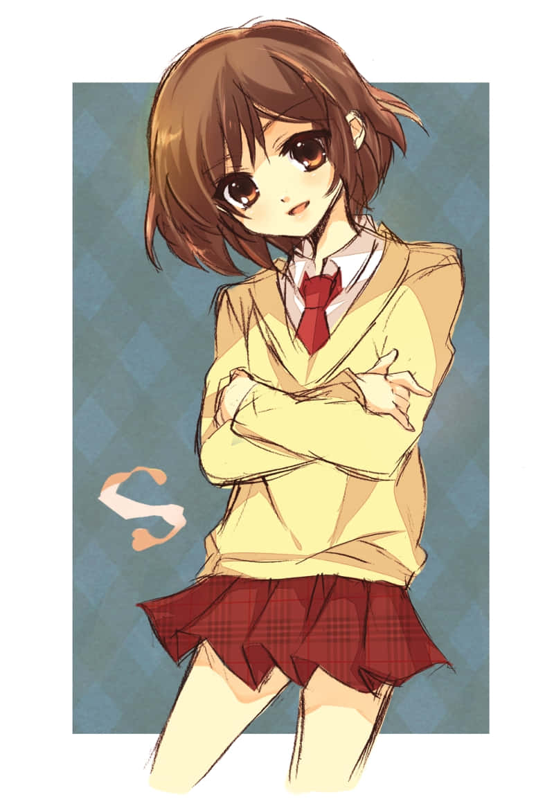Haruhi Sasaki, brown hair, big eyes, SD Phone Wallpaper
