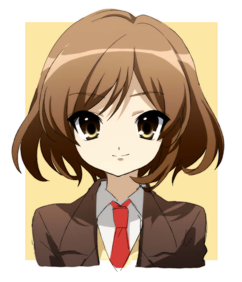 Haruhi Sasaki, brown bob hair, big eyes, SD Phone Wallpaper