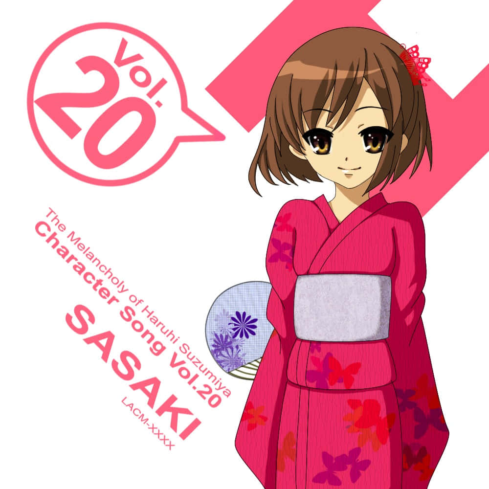 Haruhi Sasaki, pink floral kimono, fan, SD Desktop Wallpaper