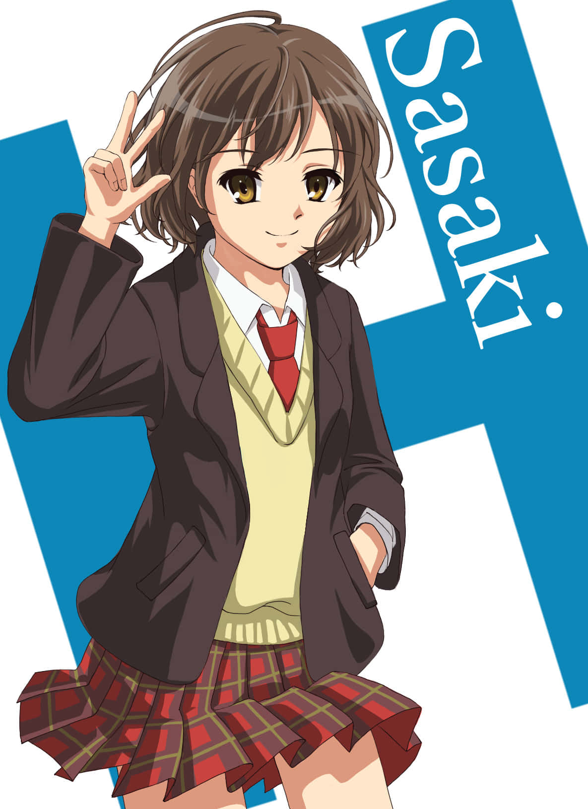 Haruhi Sasaki, school uniform, peace sign, HD Phone Wallpaper