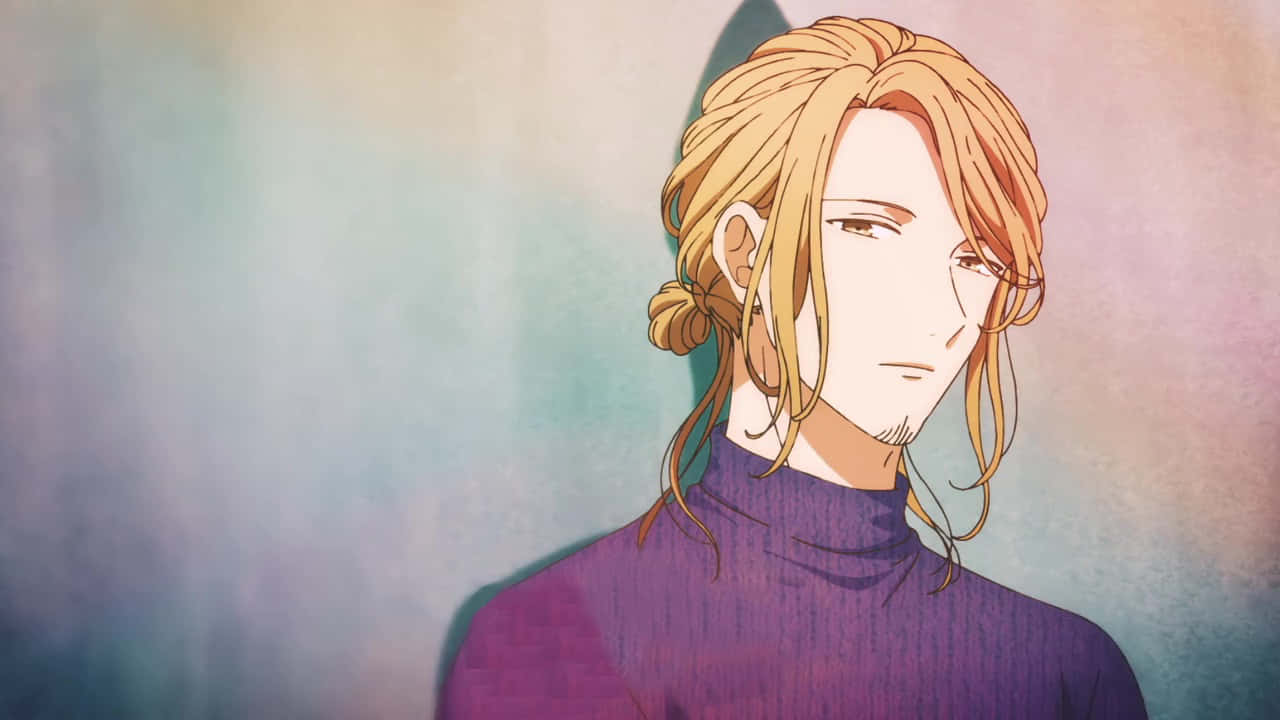 Haruki Nakayama, golden hair, purple turtleneck, HD Desktop Wallpaper