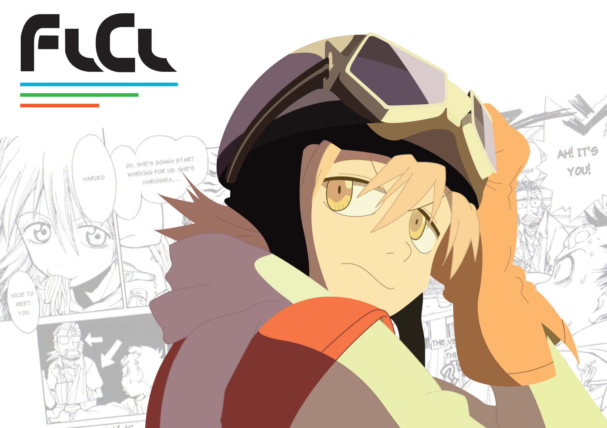 Haruko Haruhara, goggles, orange gloves, Full HD Desktop Wallpaper