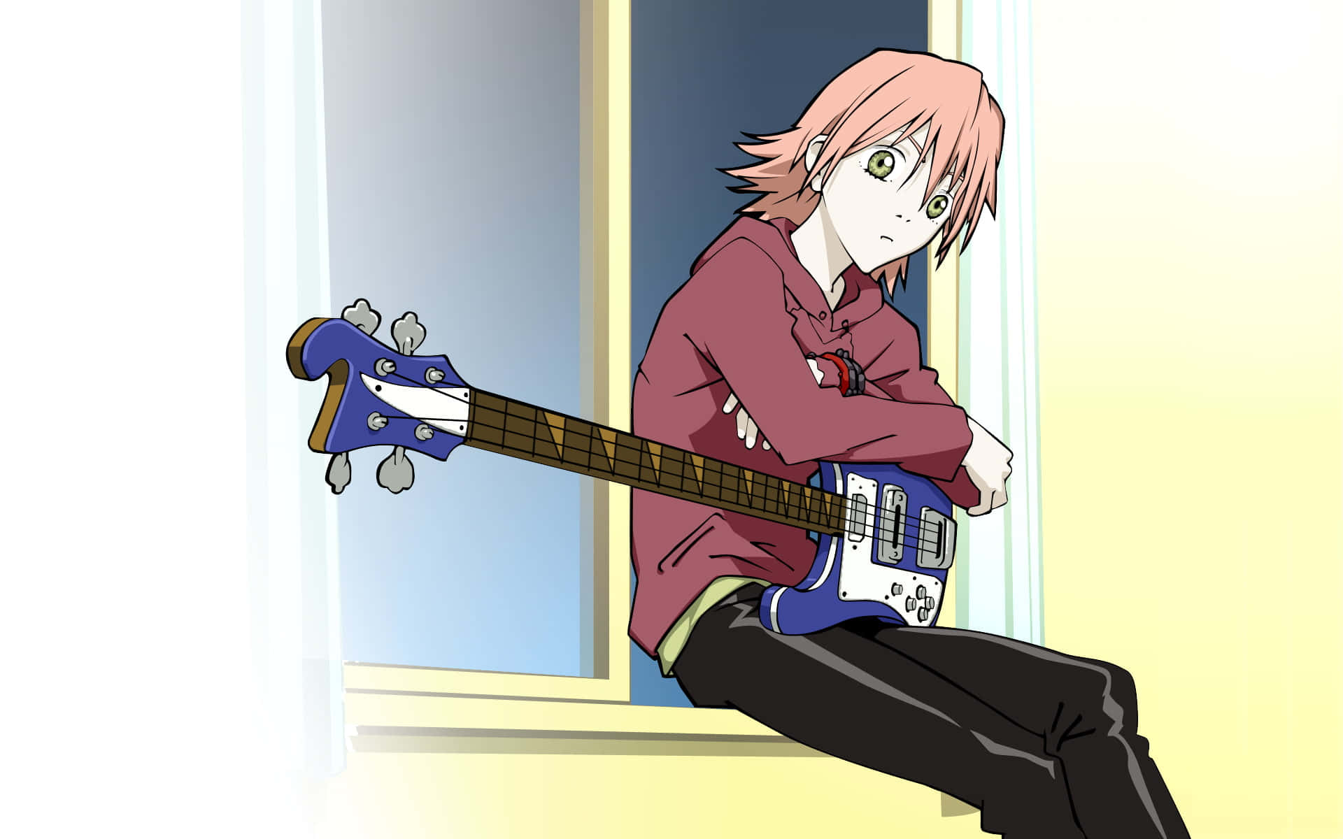 Haruko Haruhara, pink-haired anime girl, green eyes, Full HD Desktop Wallpaper