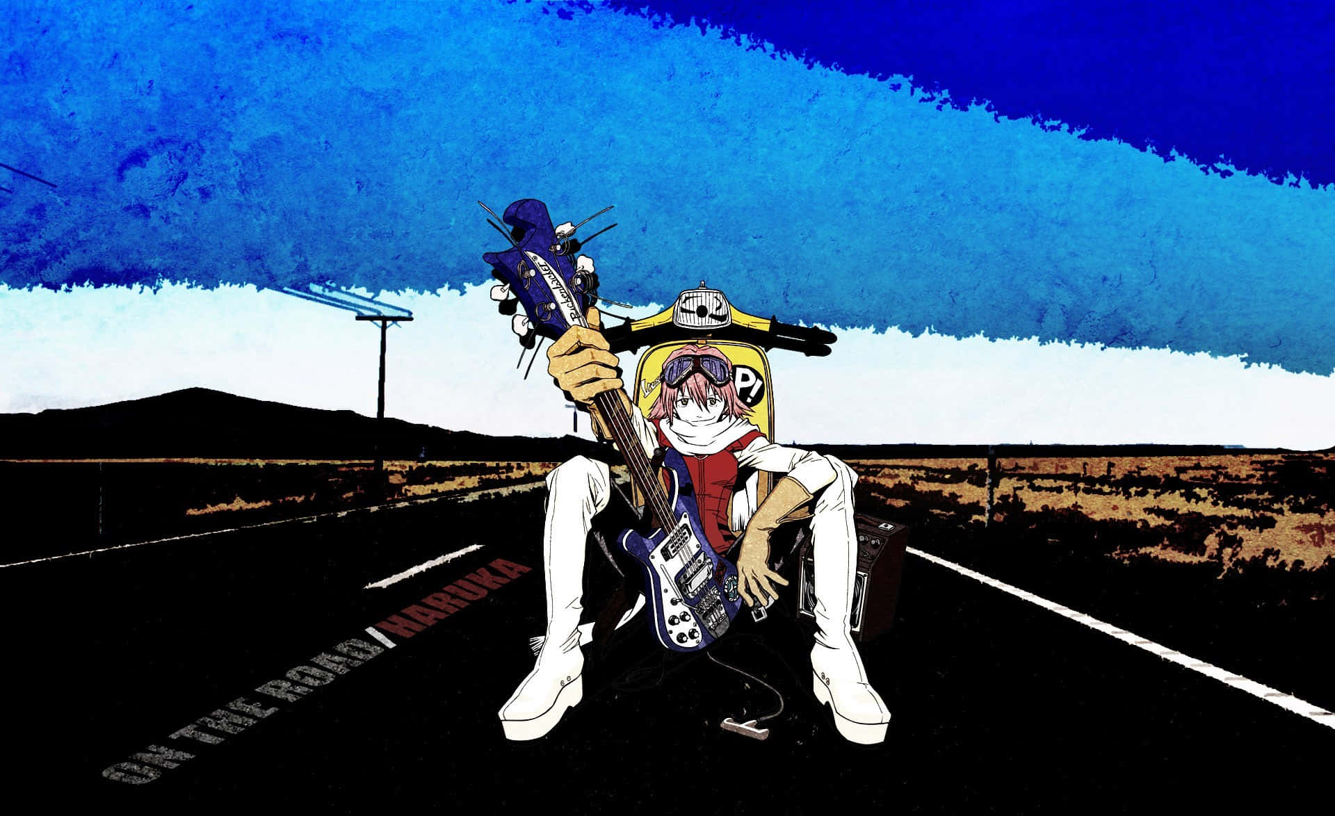 Haruko Haruhara, bass guitar, desert highway, Full HD Desktop Wallpaper