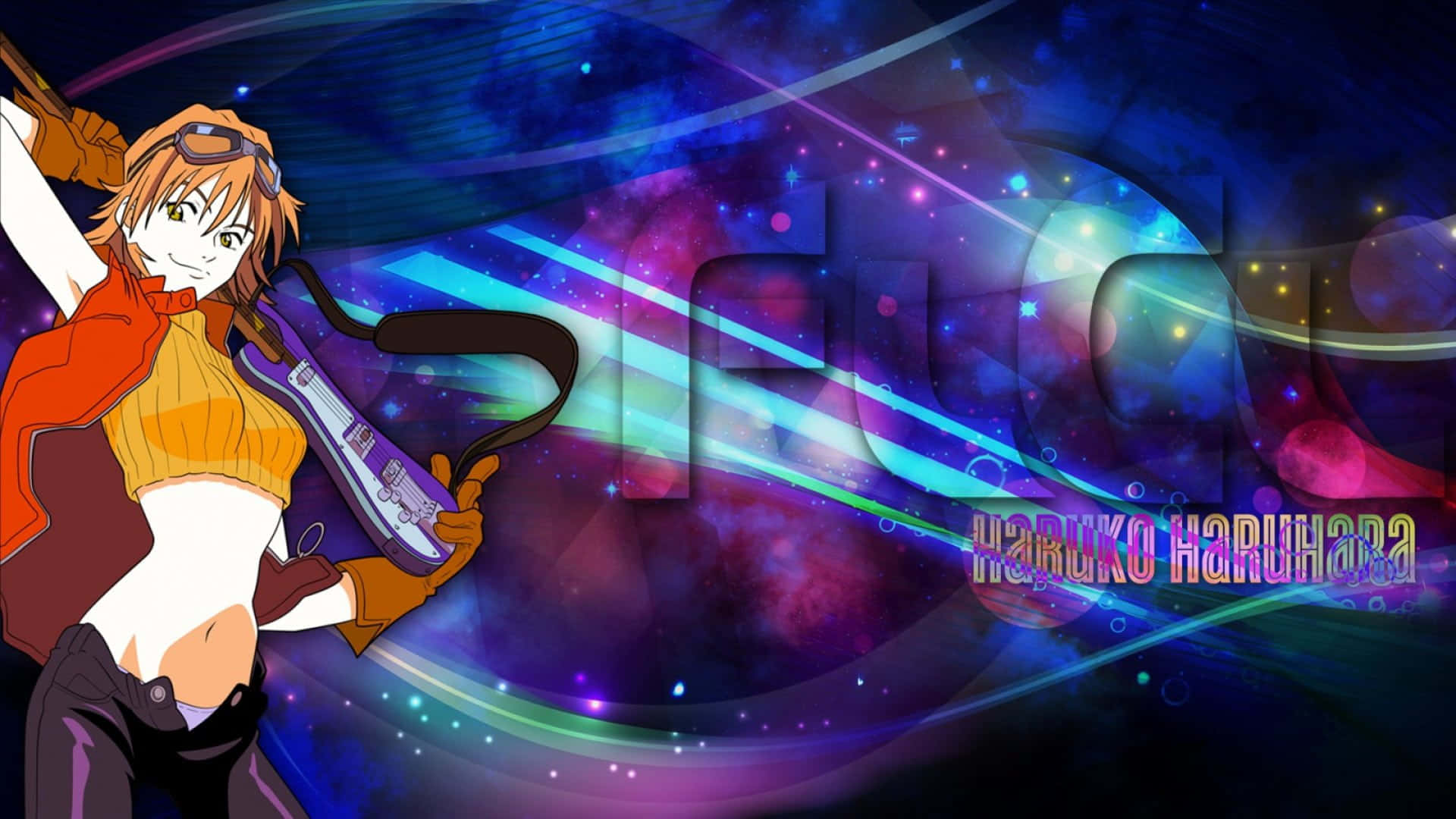 Haruko Haruhara, goggles, guitar, Full HD Desktop Wallpaper