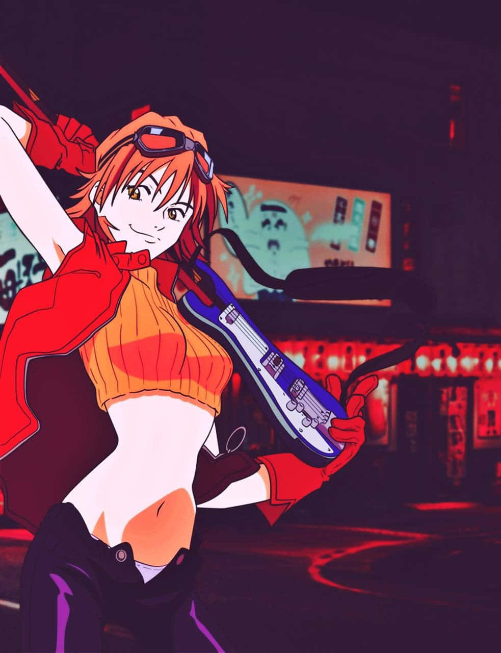 Haruko Haruhara, orange hair, goggles, HD Phone Wallpaper