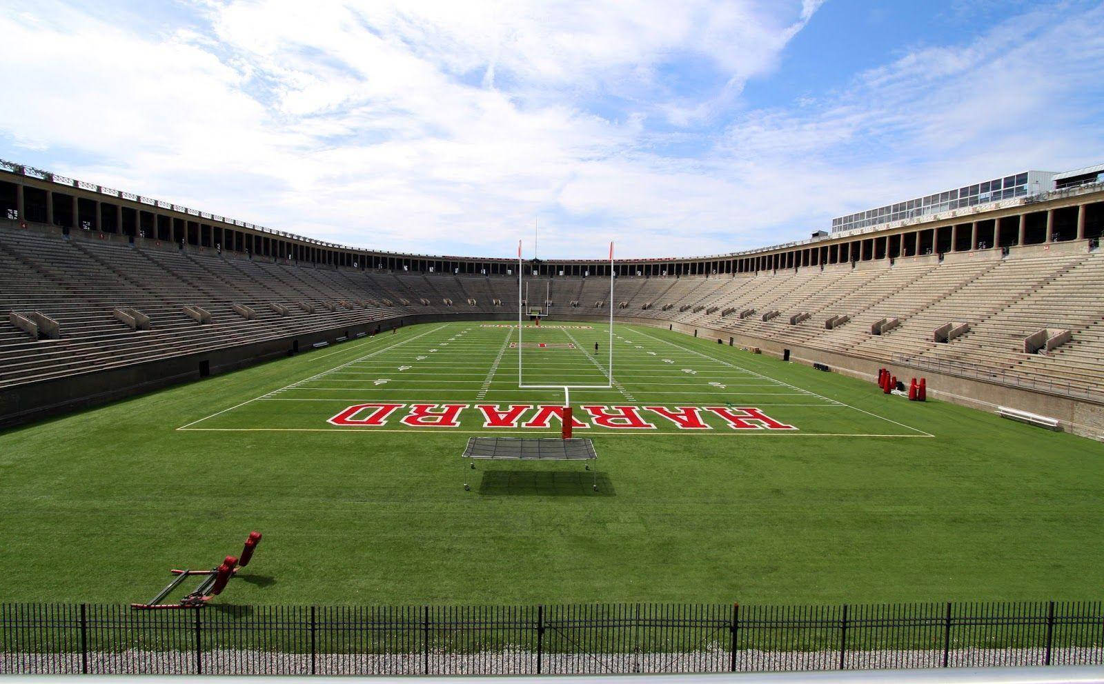 Harvard University Stadium, green turf, red lettering, HD Desktop Wallpaper