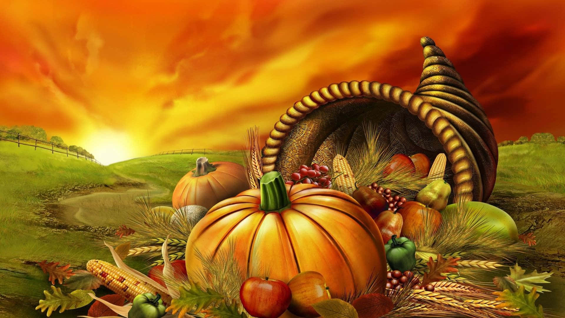 Harvest Time, cornucopia, pumpkins, Full HD Desktop Wallpaper