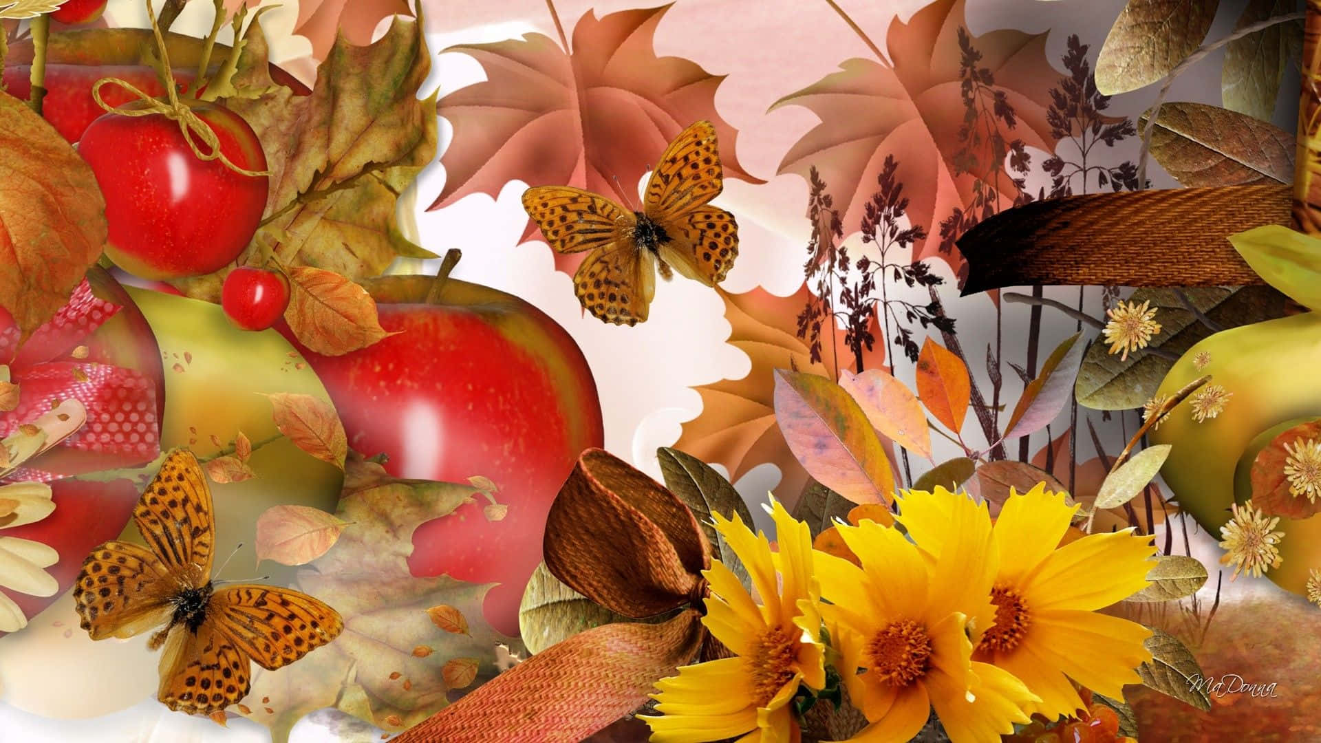 Harvest Time, golden fields, red apples, Full HD Desktop Wallpaper