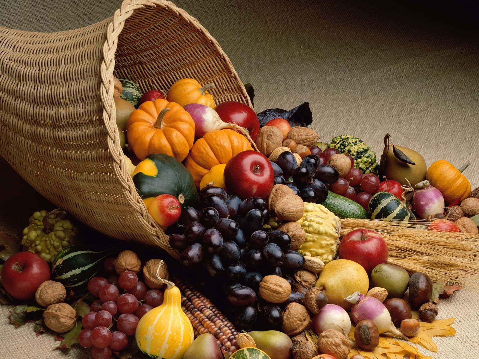 Harvest Time, cornucopia, pumpkins, HD Desktop Wallpaper