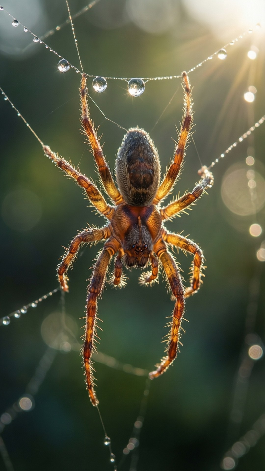 Harvestman, web, dew drops, Full HD Phone Wallpaper