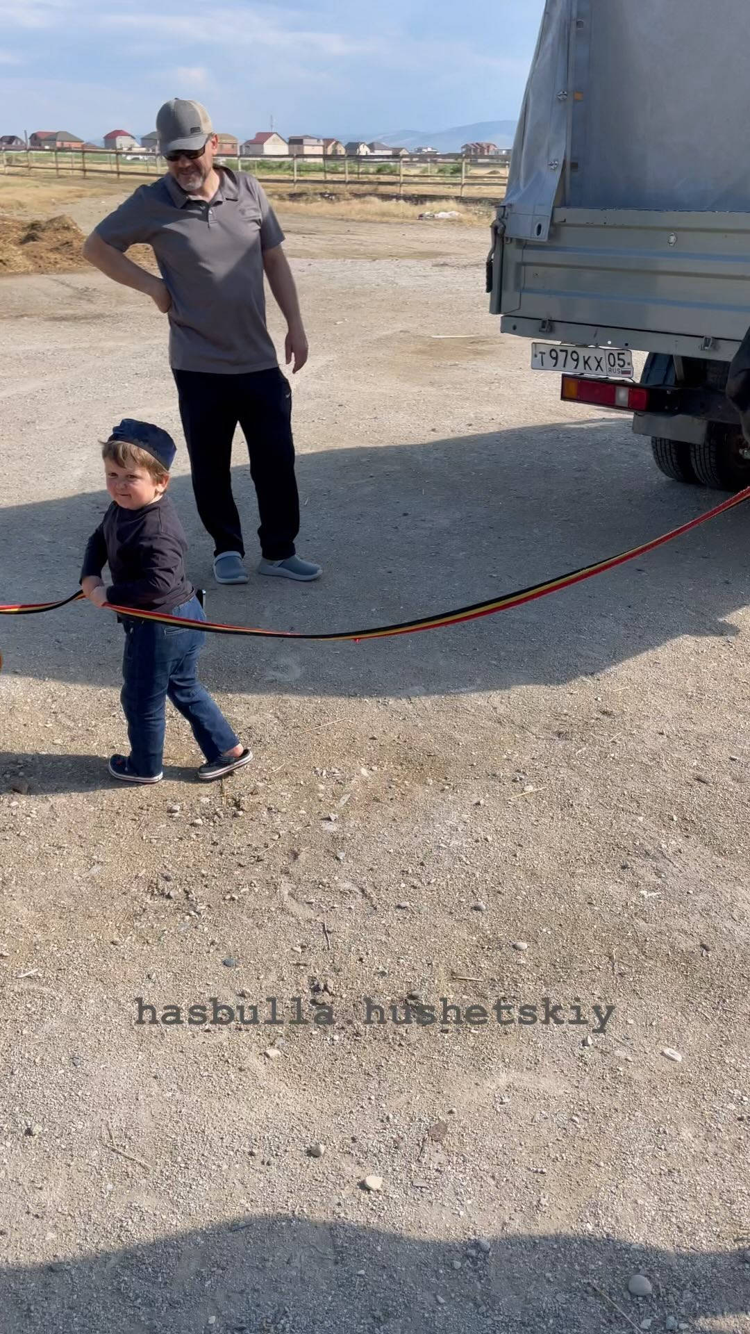 Hasbulla, truck, red rope, Full HD Phone Wallpaper