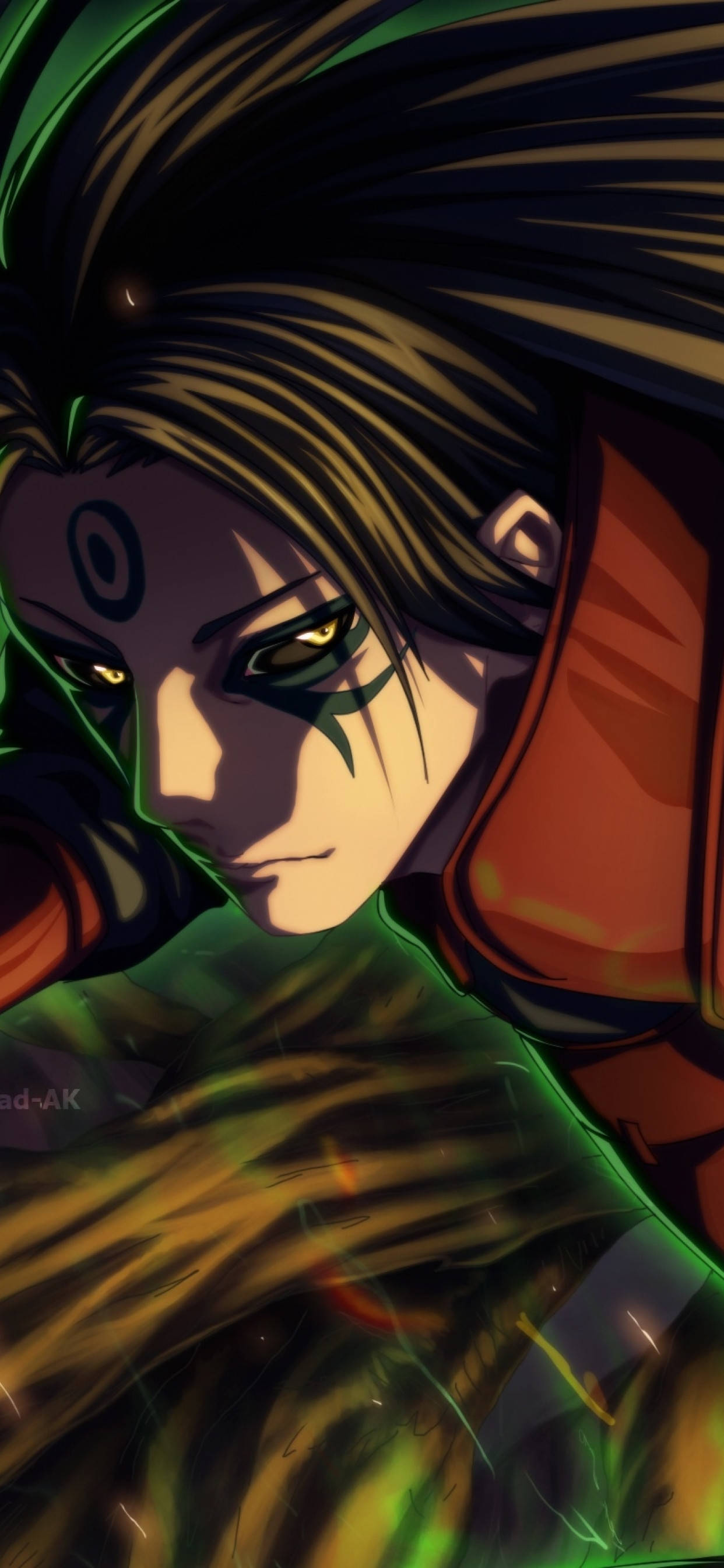 Glowing Green Hashirama Phone, glowing eyes, green energy, 2K Phone Wallpaper