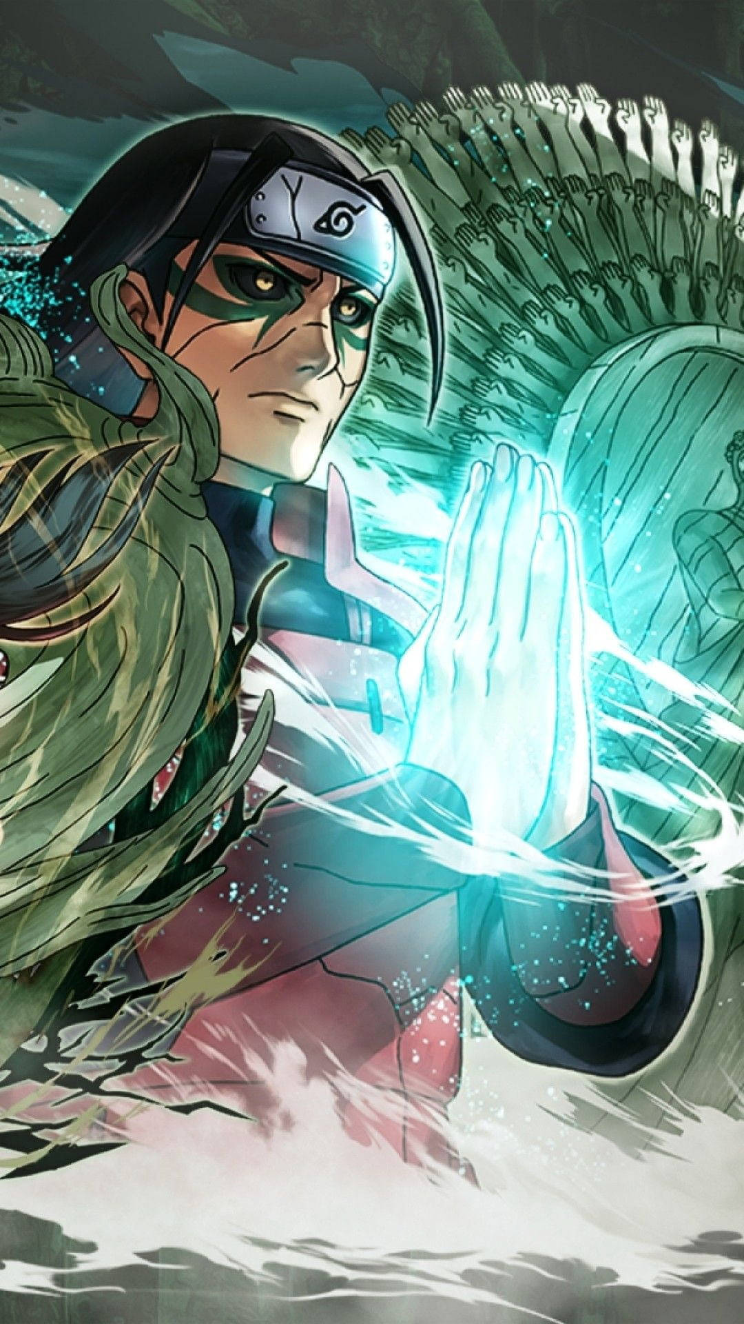 Hashirama Senju, glowing hands, blue energy, Full HD Phone Wallpaper