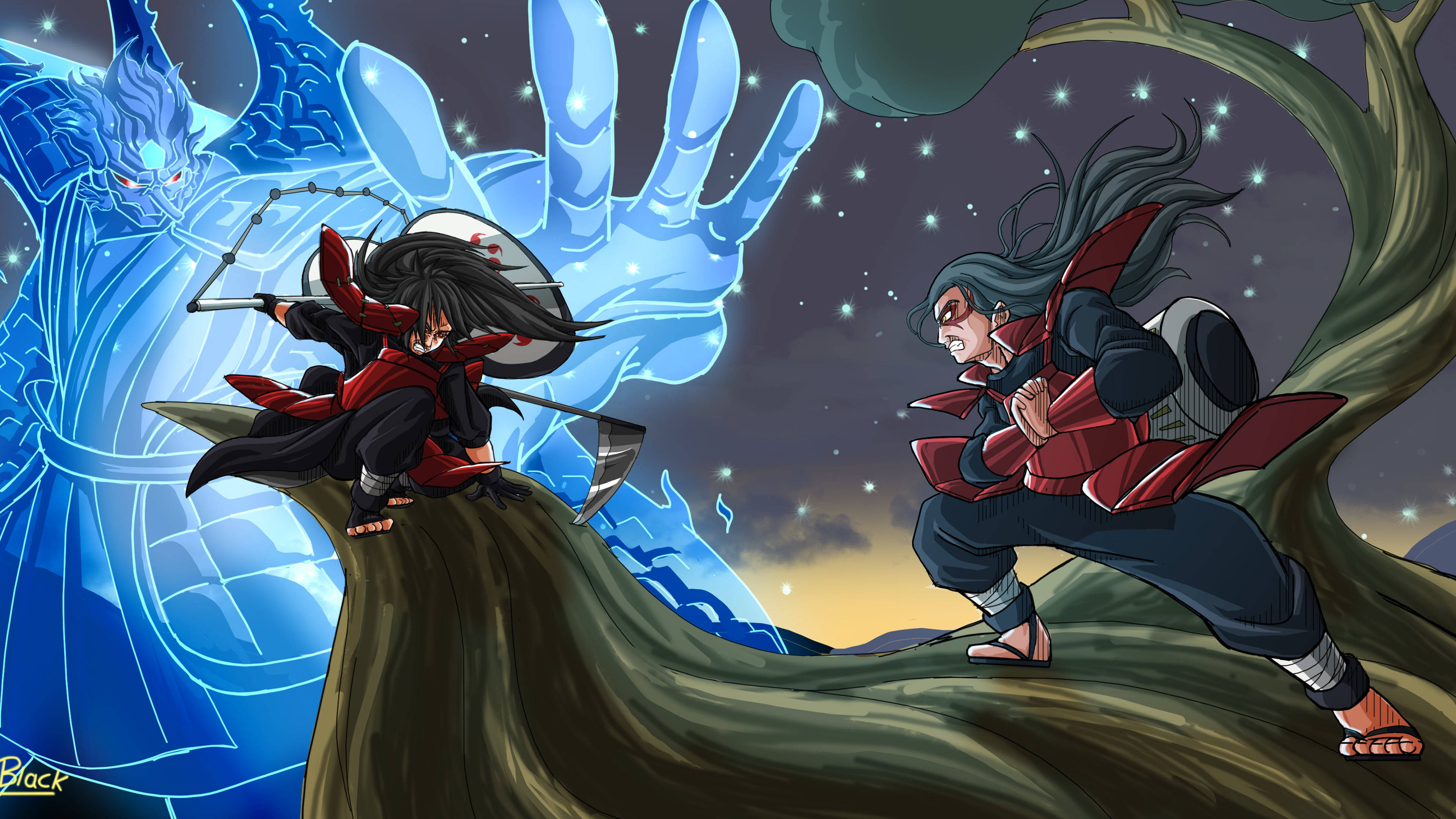 Hashirama Senju, blue ice hand, starry sky, 4K Desktop Wallpaper
