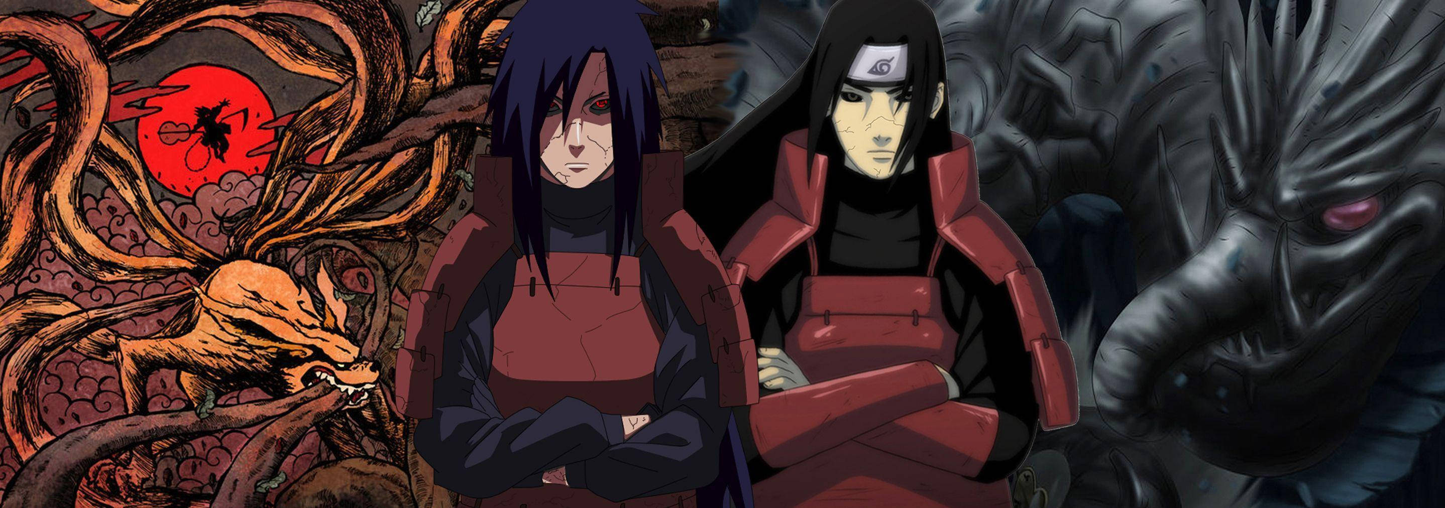 Hashirama Senju, nine-tailed fox, dark dragon, 2K Desktop Wallpaper