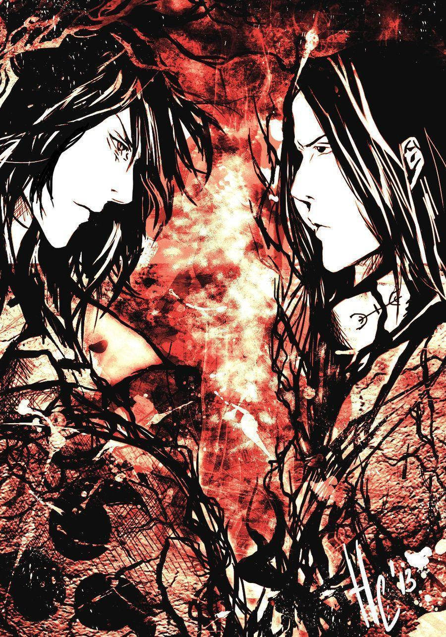 Hashirama Senju, long hair, fiery red and black chaotic background, HD Phone Wallpaper