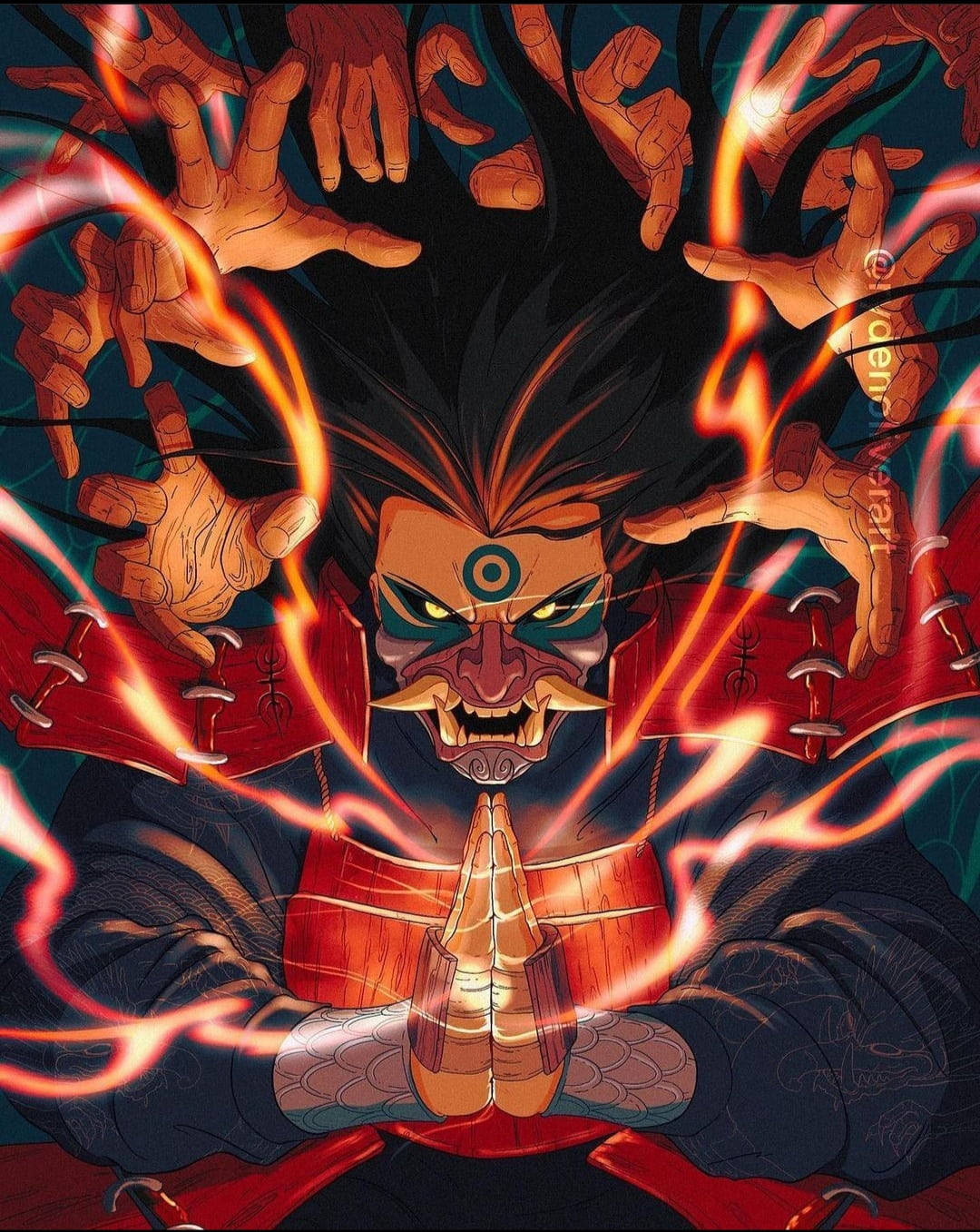 Hashirama Senju, red armor, glowing orange energy, HD Phone Wallpaper