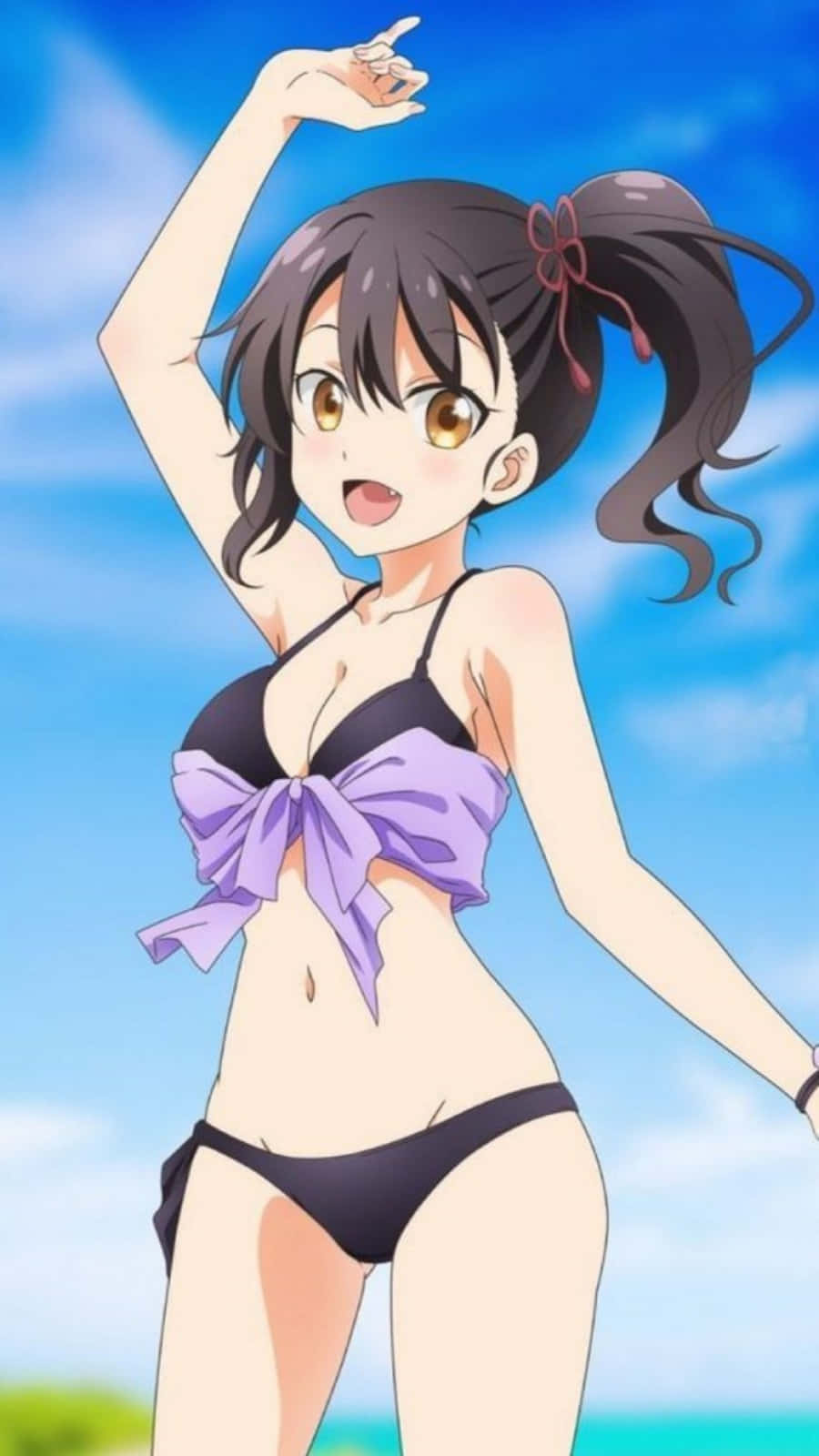 Hasuki Komai, black bikini, purple bow, HD Phone Wallpaper