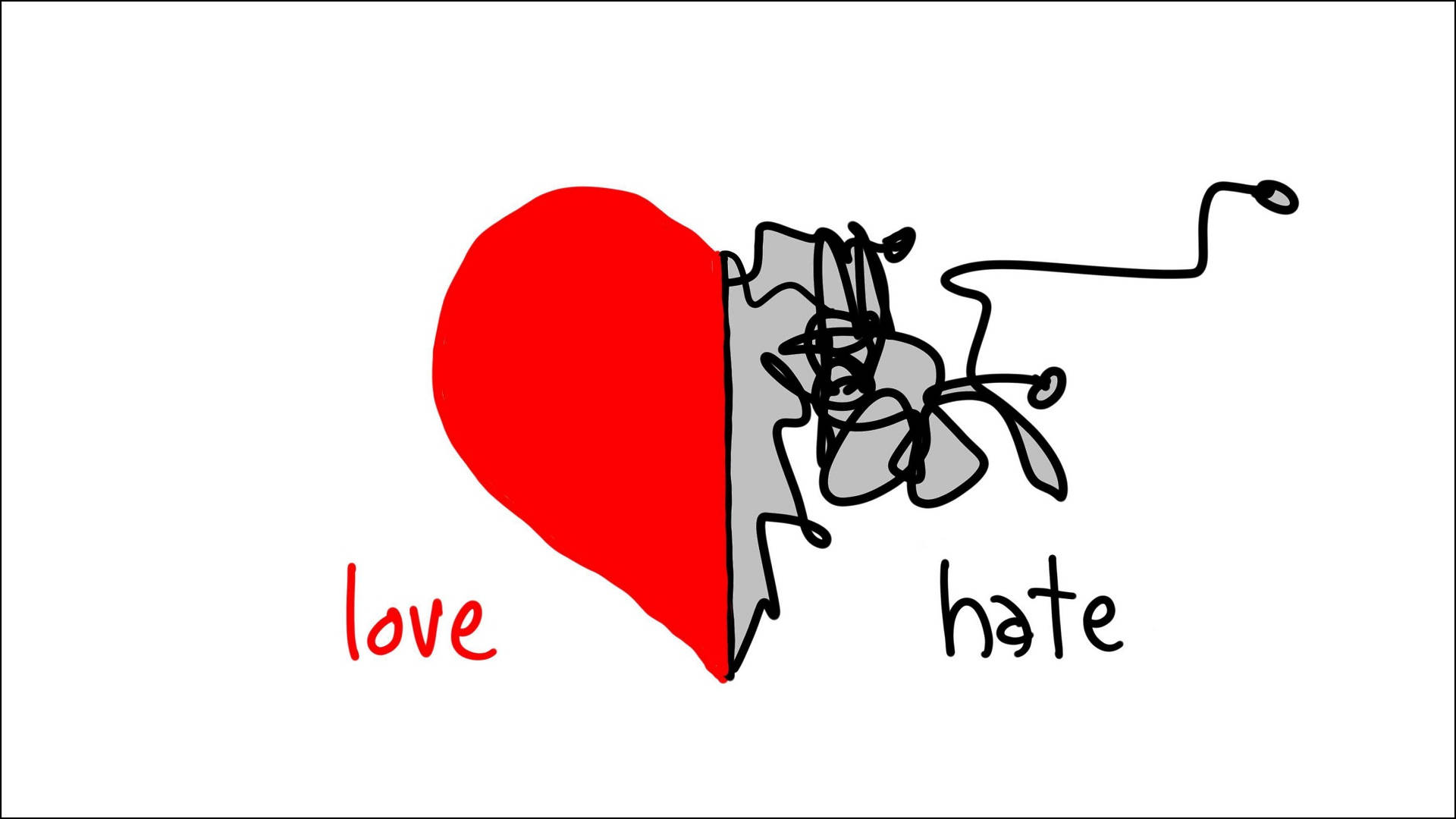 Hate Love Digital Line Art, red heart, love, Full HD Desktop Wallpaper