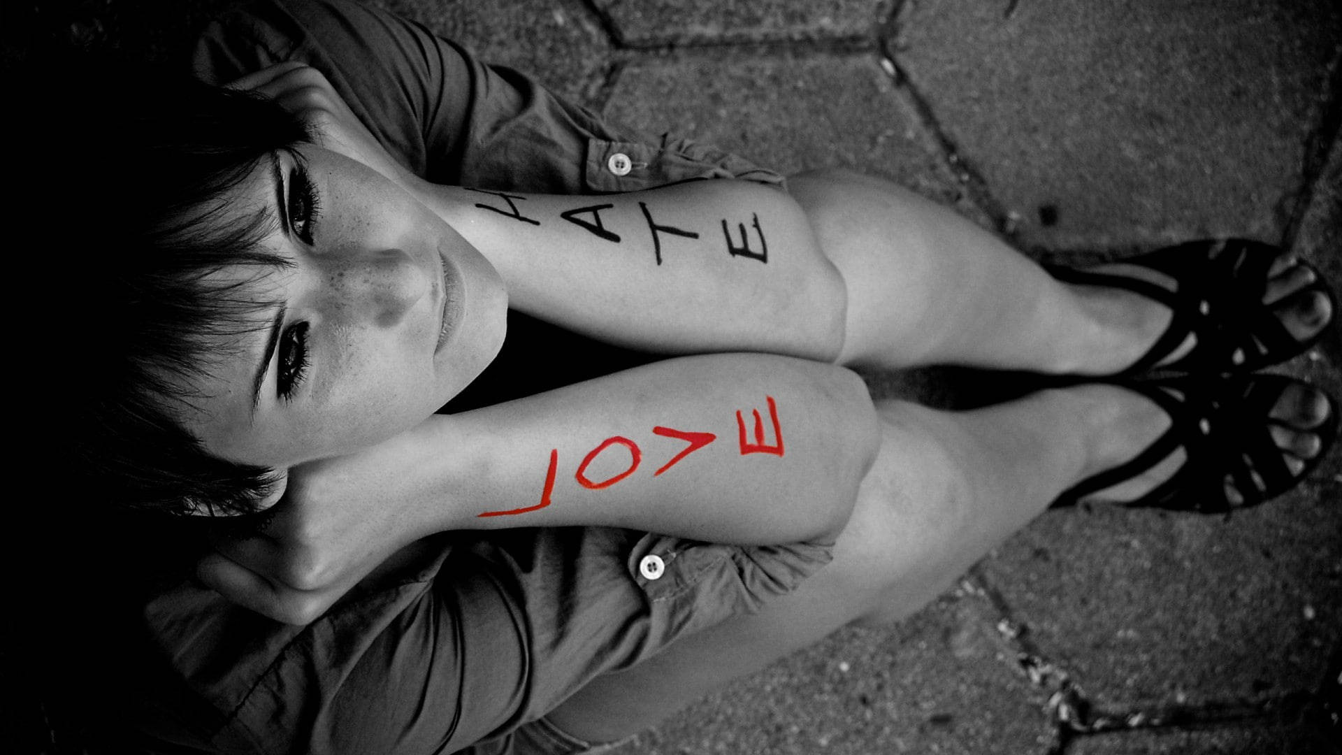 emo girl, HATE, LOVE, Full HD Desktop Wallpaper