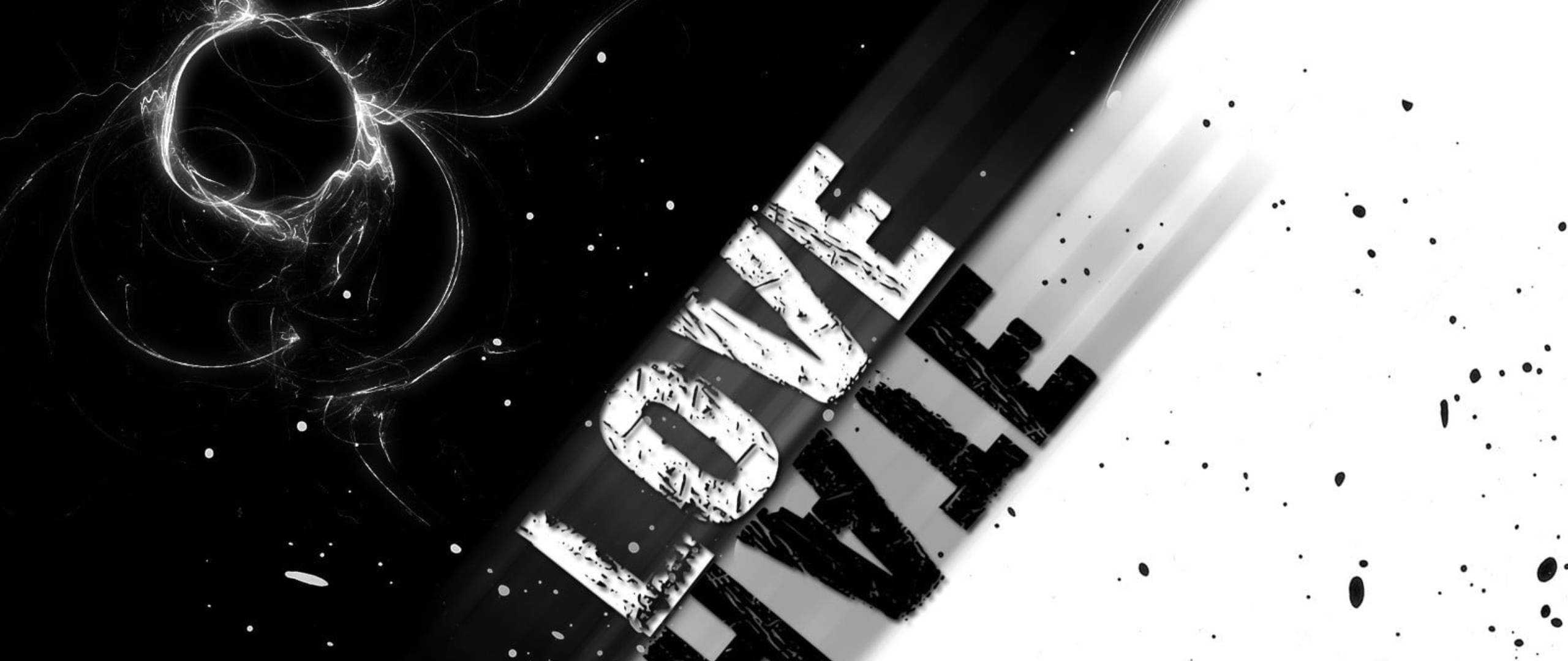 LOVE, black and white, cosmic scene, 2K Desktop Wallpaper