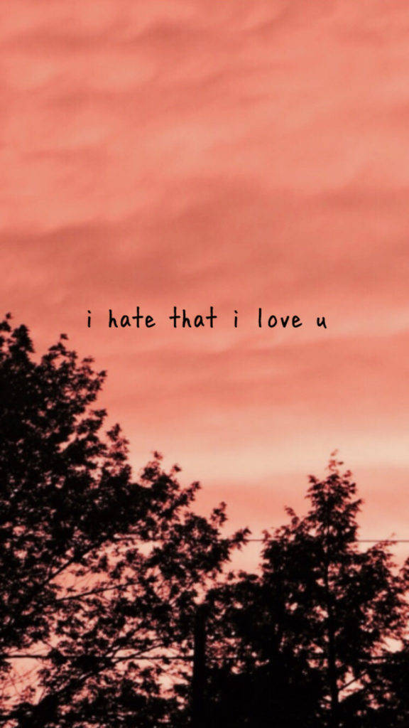Hate Love Quote, silhouetted trees, soft pink sunset sky, SD Phone Wallpaper