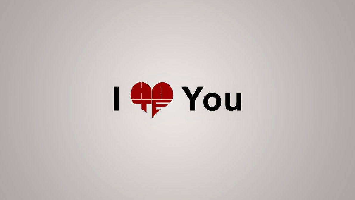 minimalist hate love you, black text, red heart symbol, SD Desktop Wallpaper