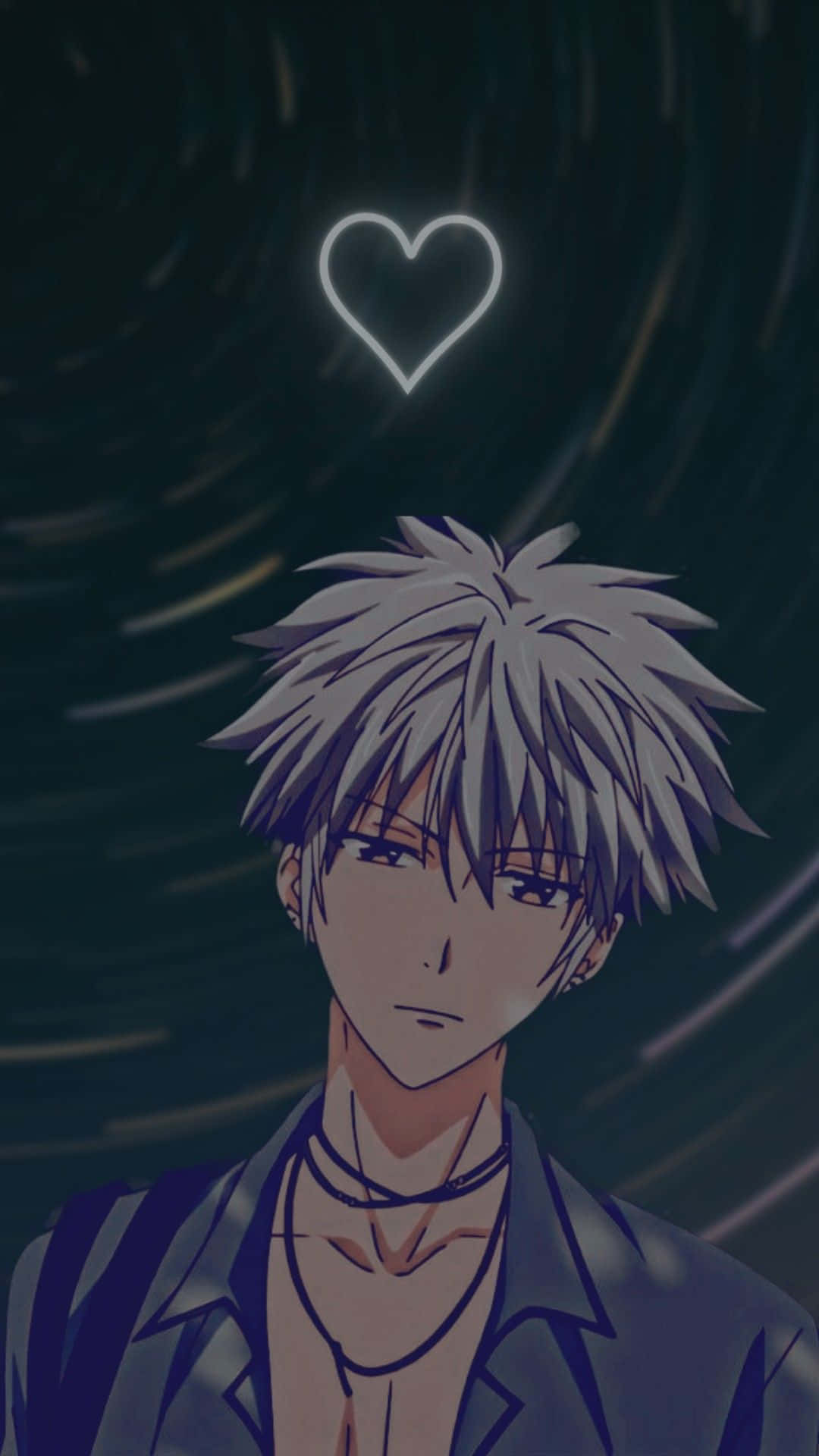 Hatsuharu Sohma, spiky silver-haired anime boy, glowing heart, Full HD Phone Wallpaper