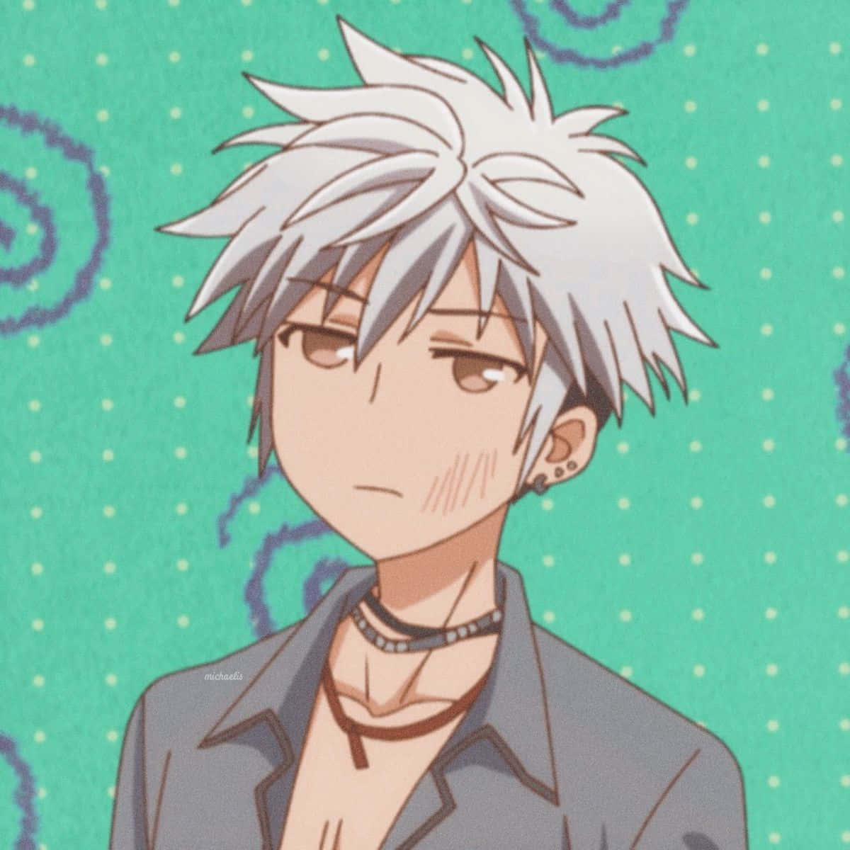 Hatsuharu Sohma, spiky silver-haired, brown eyes, SD Desktop Wallpaper