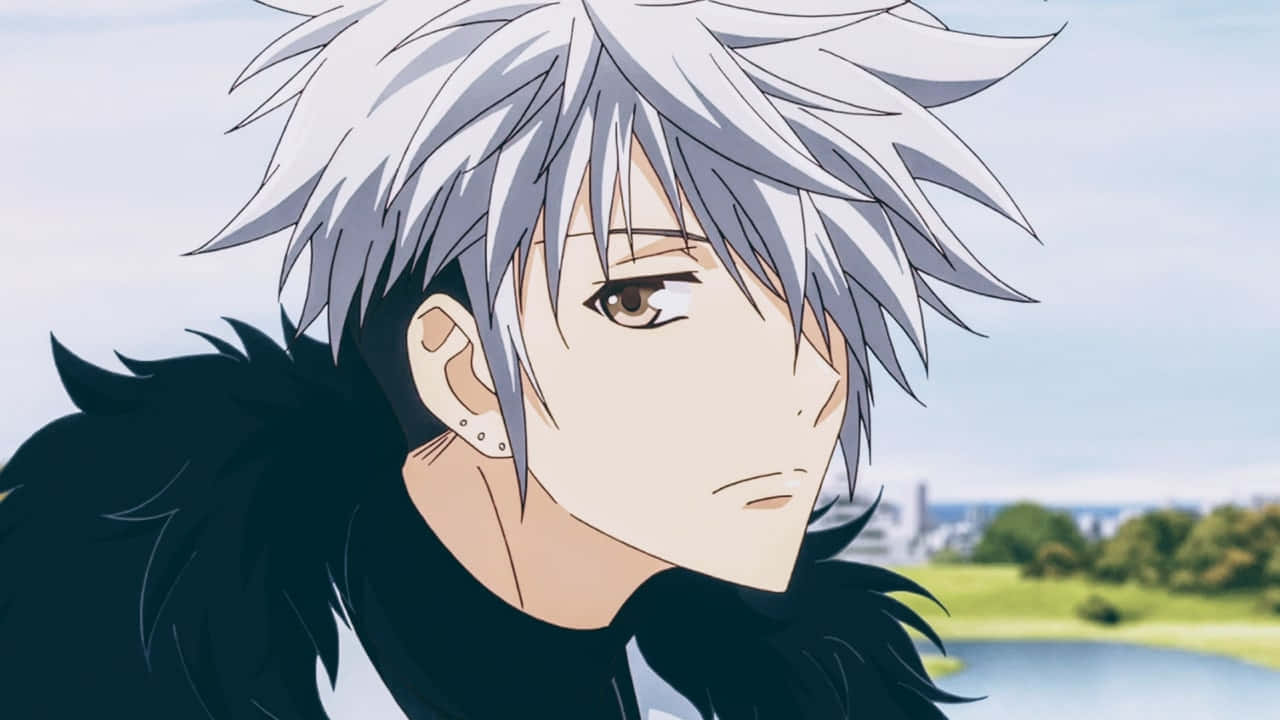 Hatsuharu Sohma, silver-haired anime male, serious expression, HD Desktop Wallpaper