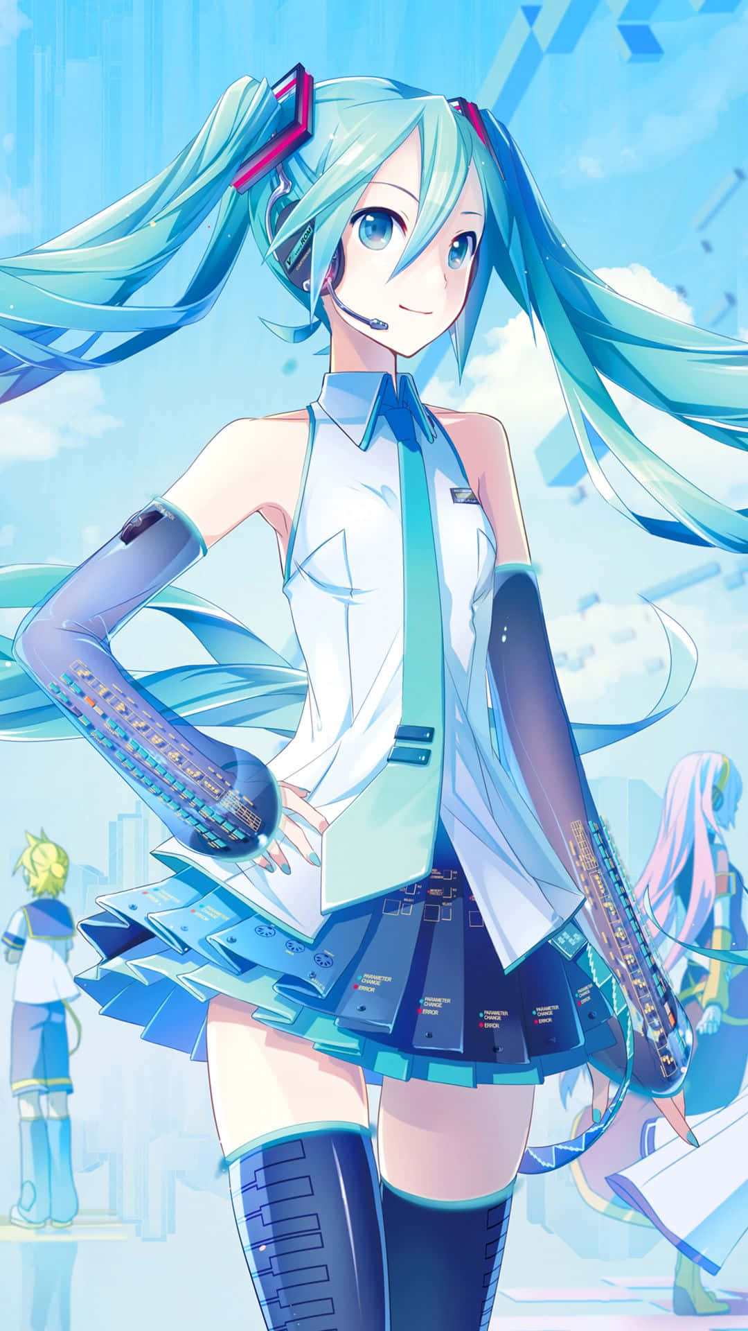 Hatsune Miku, turquoise twin tails, futuristic outfit, Full HD Phone Wallpaper