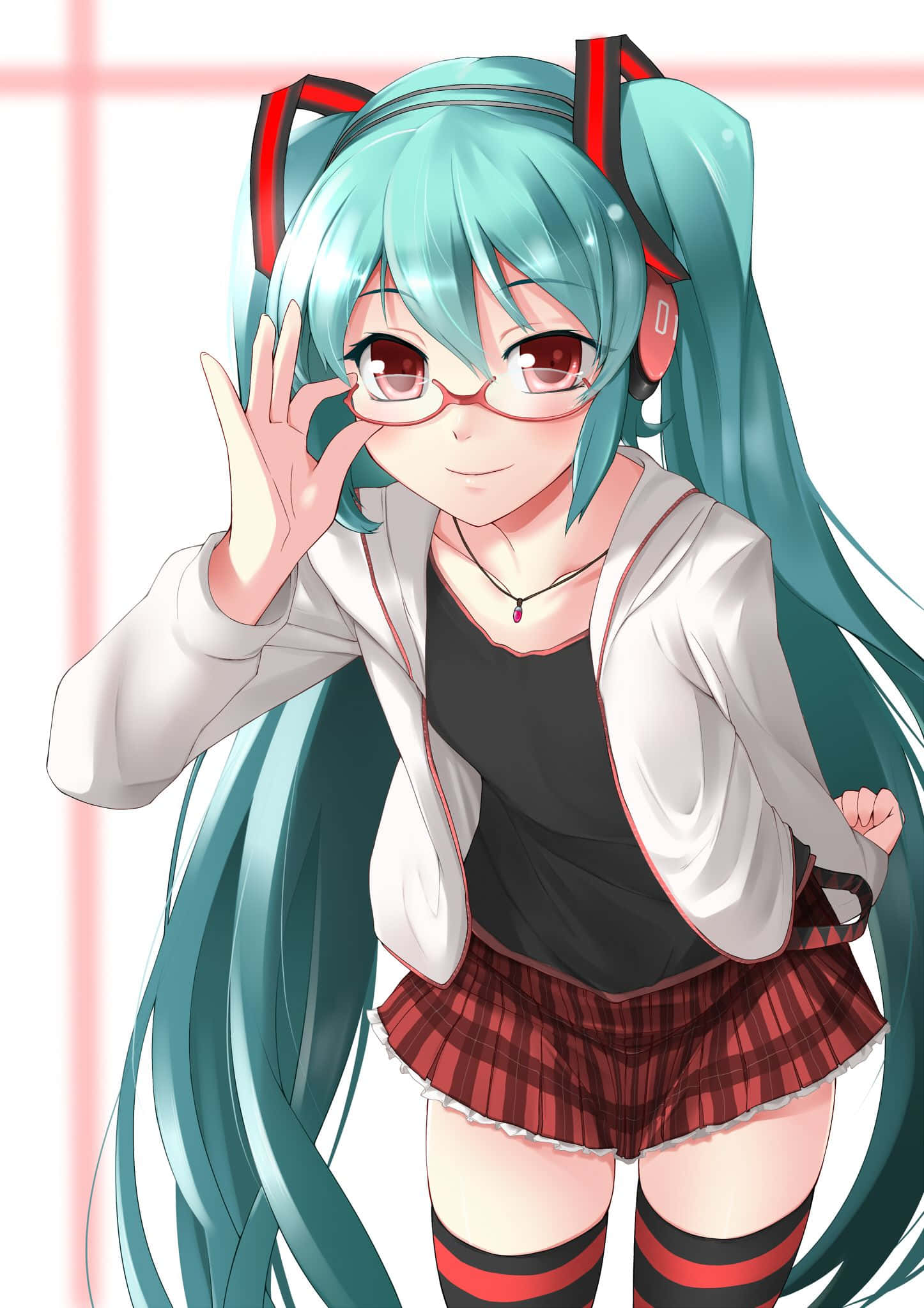 Hatsune Miku, turquoise twin tails, red glasses, Full HD Phone Wallpaper