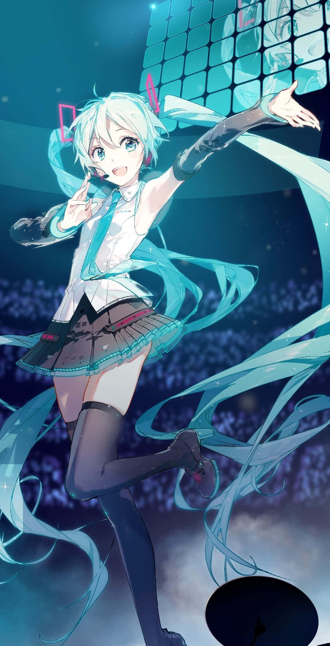 Hatsune Miku, blue dress, microphone, Full HD Phone Wallpaper