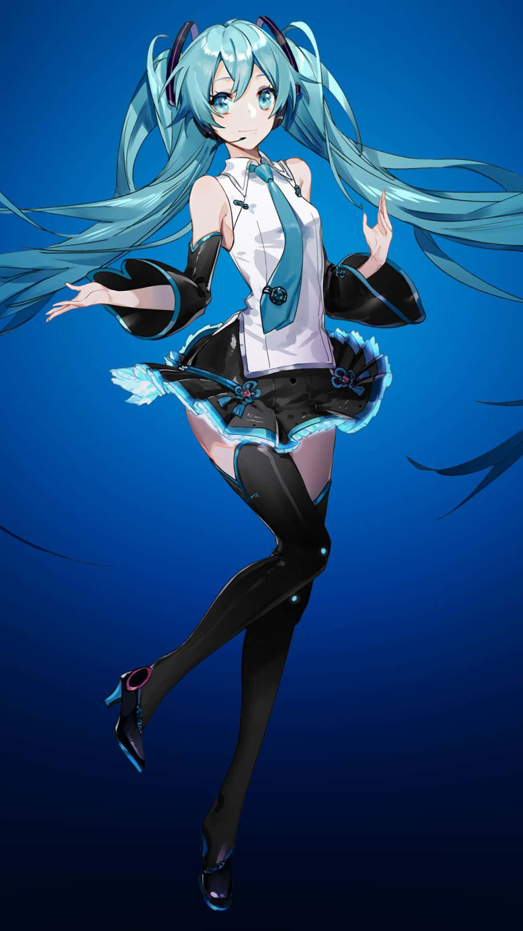 Hatsune Miku, turquoise hair, black outfit, Full HD Phone Wallpaper
