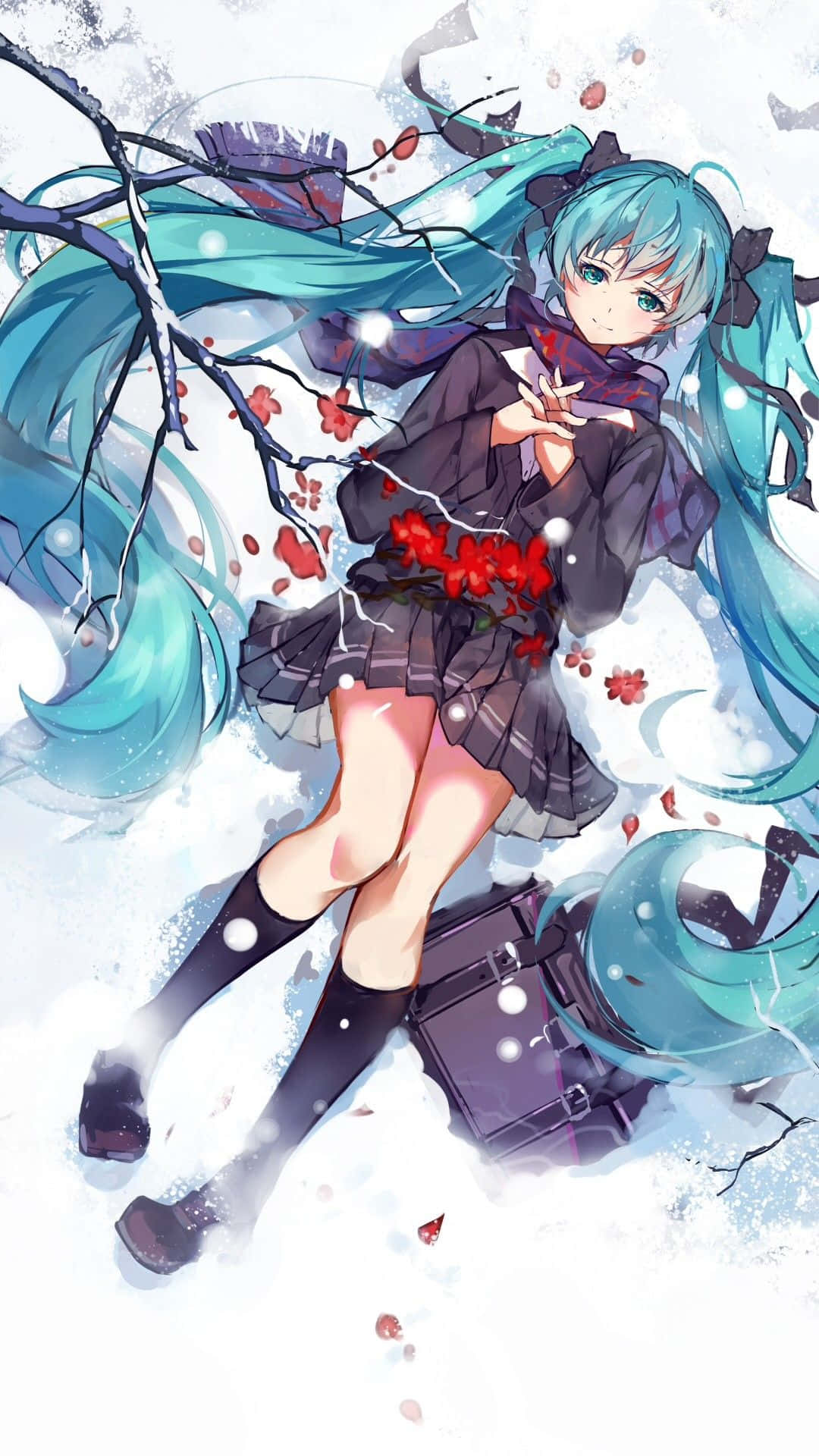 Hatsune Miku, turquoise pigtails, snow, Full HD Phone Wallpaper