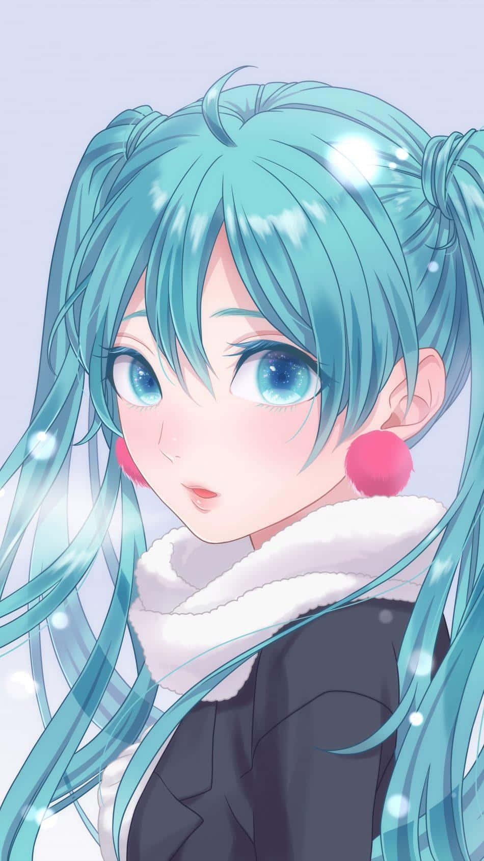 Hatsune Miku, turquoise pigtails, pink pom-pom earrings, HD Phone Wallpaper