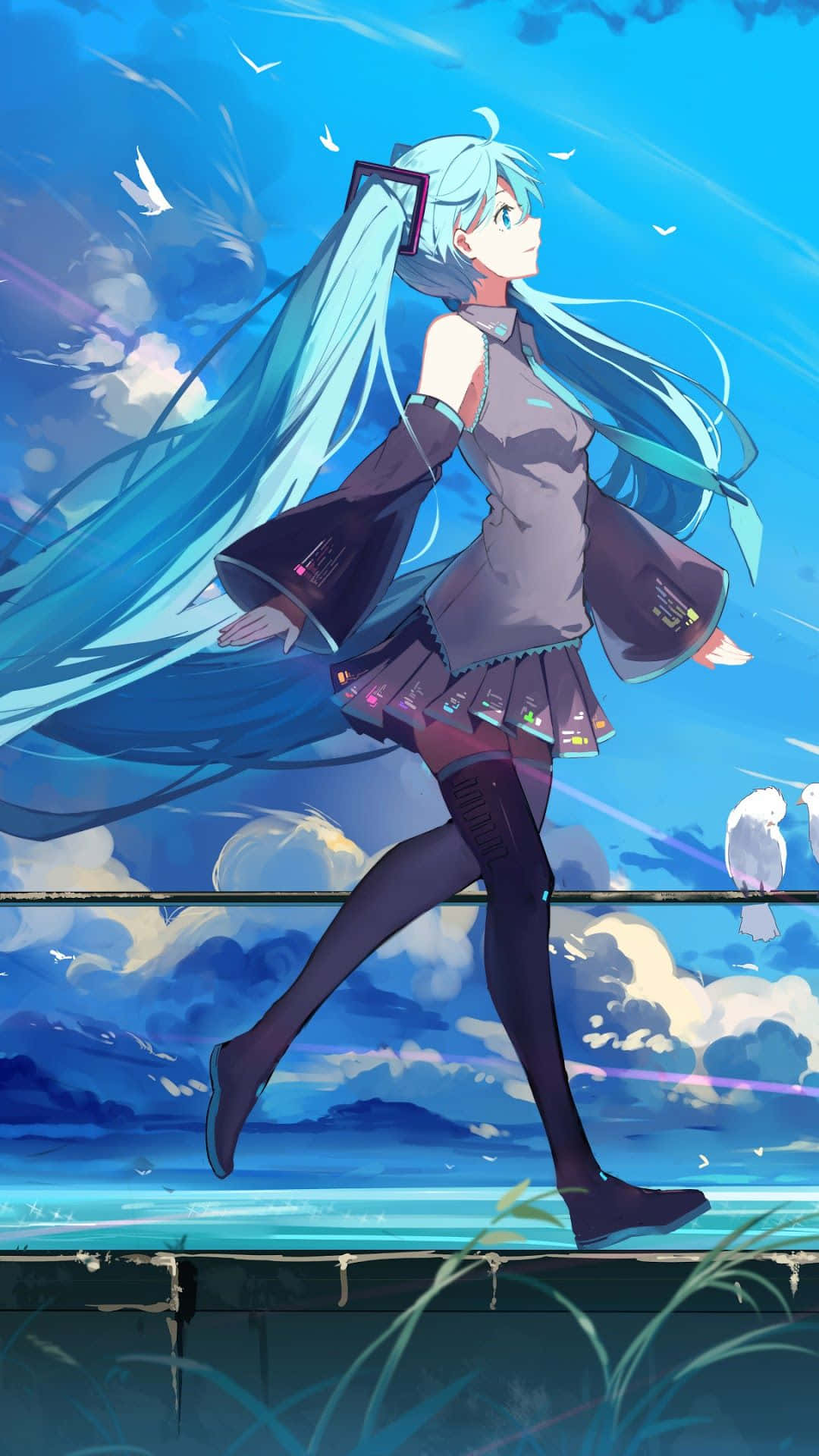 Hatsune Miku, blue-haired anime girl, school uniform, Full HD Phone Wallpaper