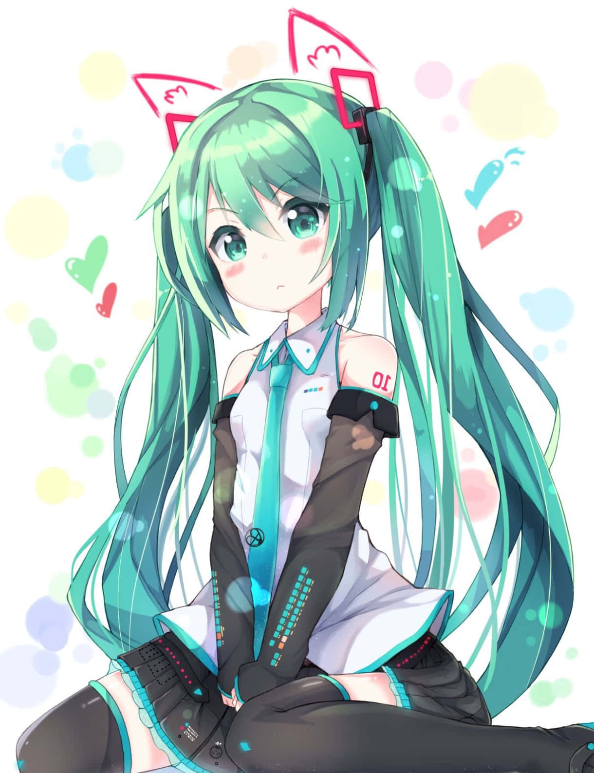 Hatsune Miku, teal pigtails, pink cat ears, HD Phone Wallpaper