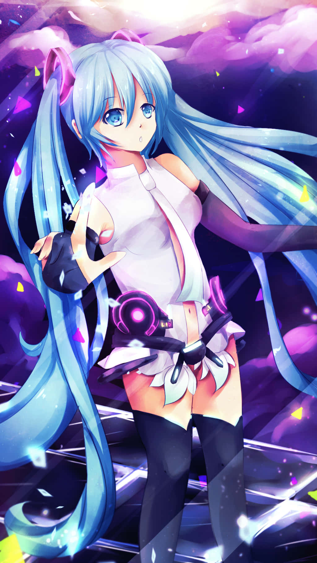 Hatsune Miku, blue hair, glowing purple accents, HD Phone Wallpaper