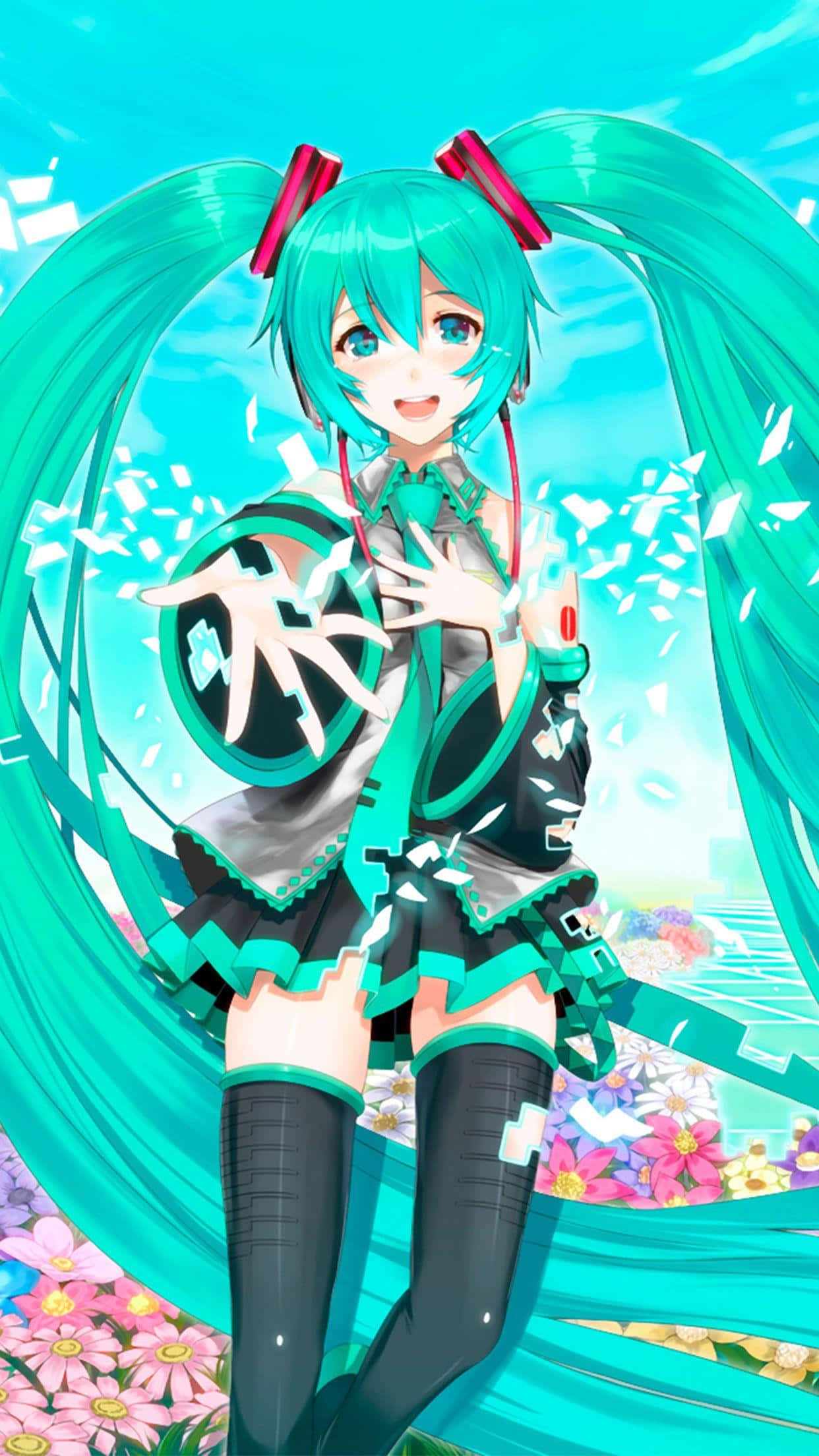 Hatsune Miku, turquoise pigtails, black outfit, Full HD Phone Wallpaper