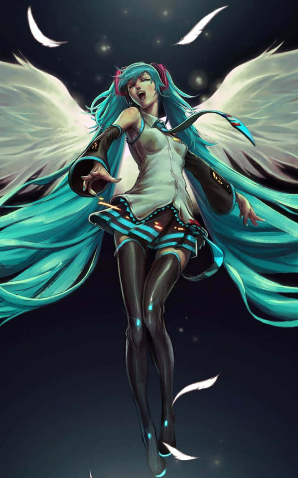 Hatsune Miku, angel wings, starry night sky, HD Phone Wallpaper