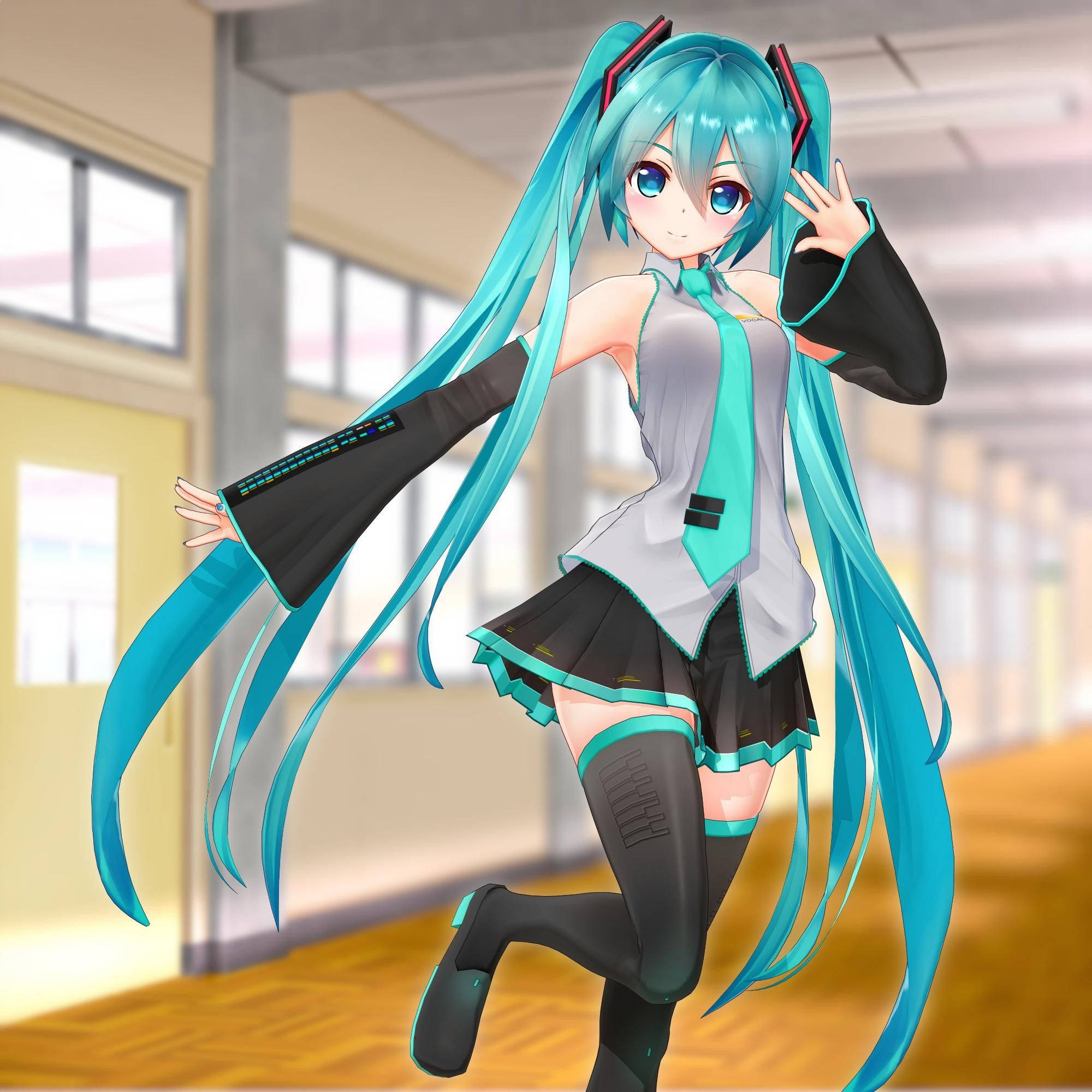 Hatsune Miku, turquoise twin tails, blue eyes, Full HD Desktop Wallpaper