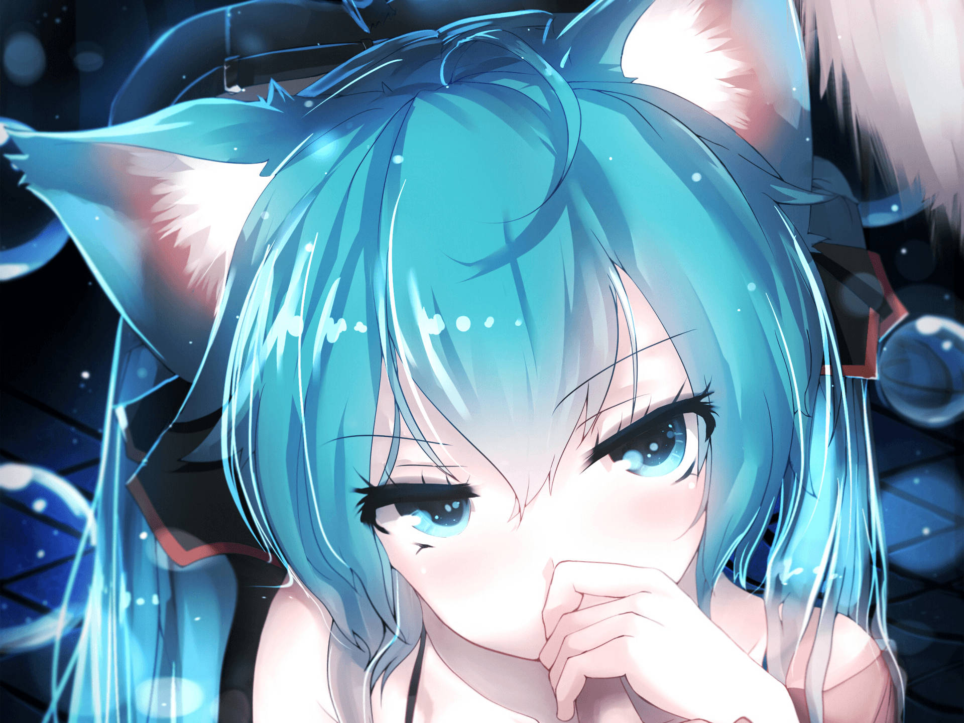 Hatsune Miku, blue-haired, fox ears, Full HD Desktop Wallpaper