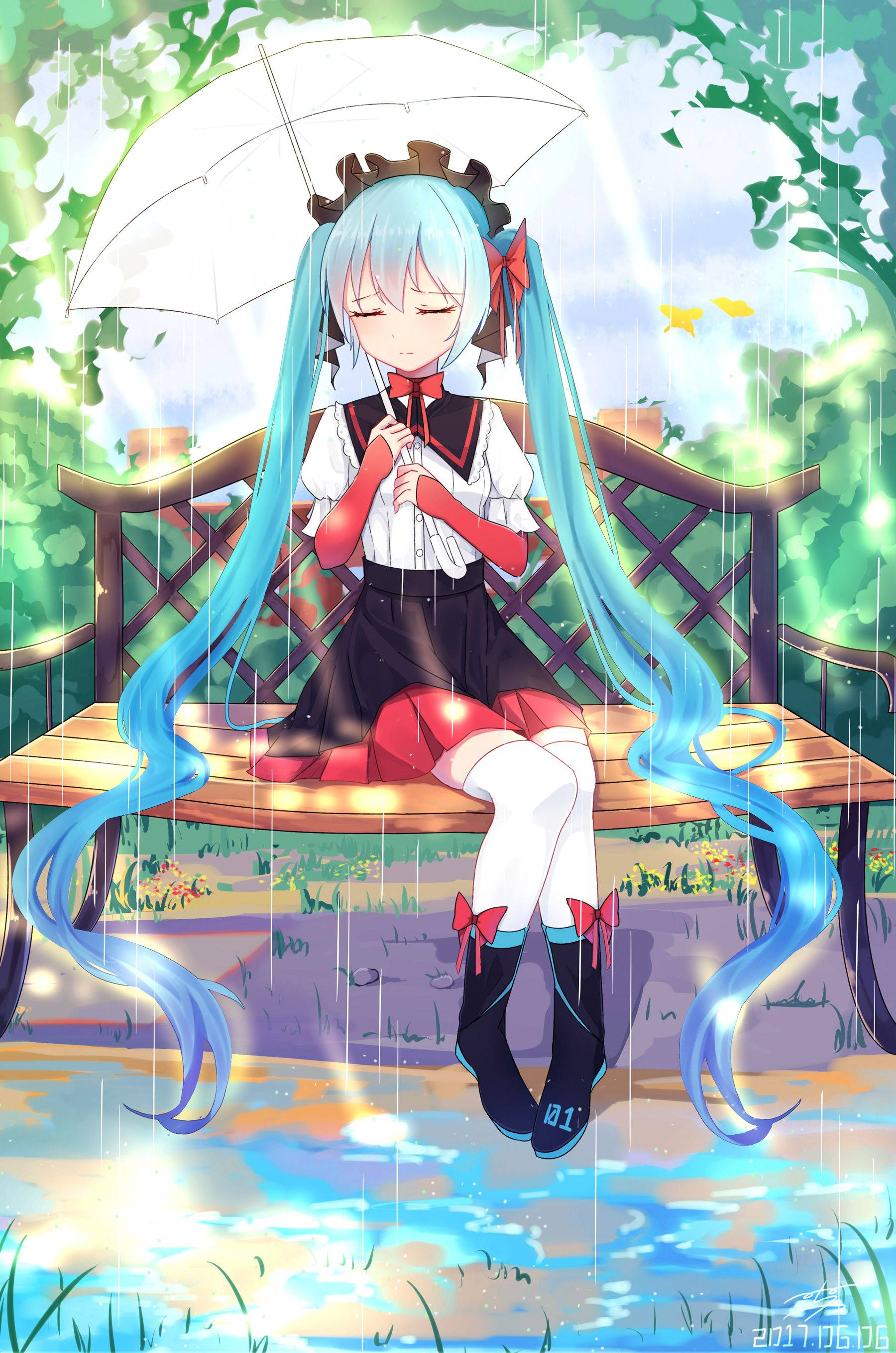 Hatsune Miku, blue-haired, twin tails, 2K Phone Wallpaper