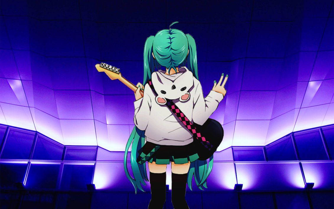 Hatsune Miku, teal-haired anime girl, bunny hoodie, SD Desktop Wallpaper